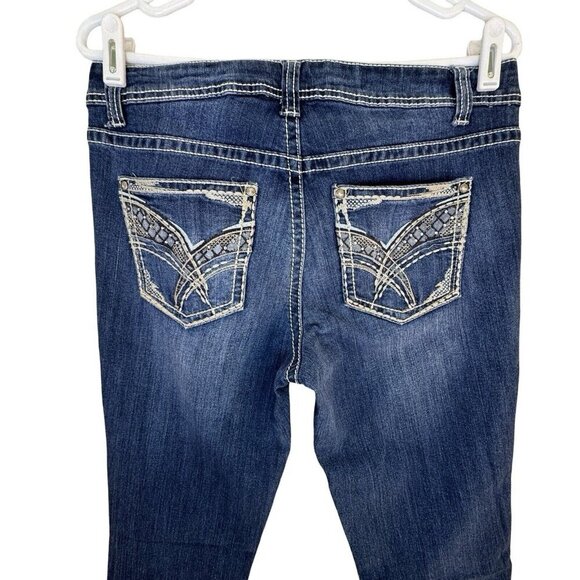 ND WEEKEND Jeans Women's Sz 6 Dark Blue Skinny Embroidered Studs Stones Pockets - Picture 6 of 16